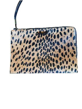 Elizabeth And James Calf Leather Leopard Print Designer Runway Clutch